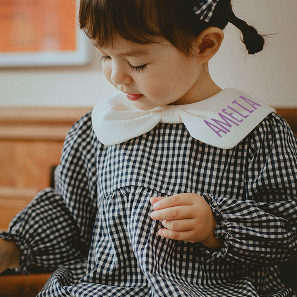 Personalized Baby Girl Lapel Plaid Romper | CWBaby332
