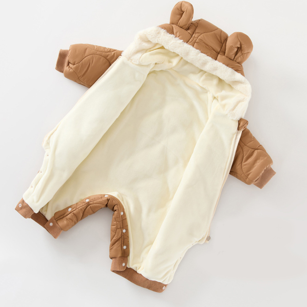 Personalized Leather Patch Kids Thickened Puffer Romper | CWBaby334
