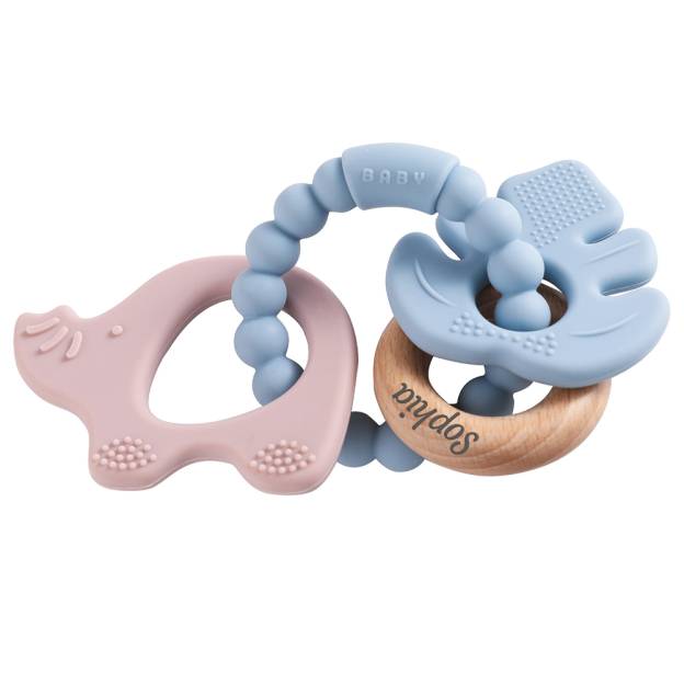 Personalised Baby Food Silicone & Wooden Sensory Teething Ring | CWToy162