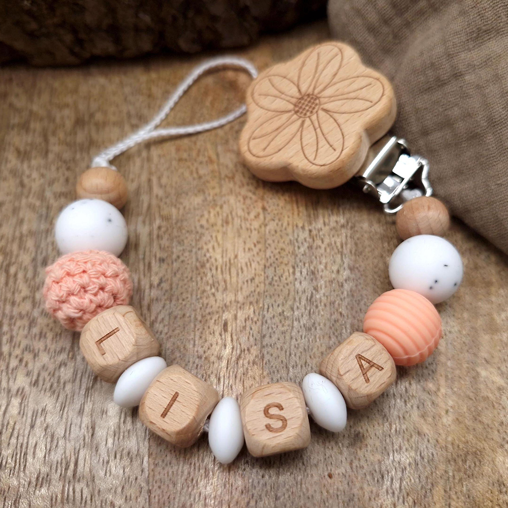 Personalized Baby Pacifier Silicone Wooden Bead Clip | CWToy163