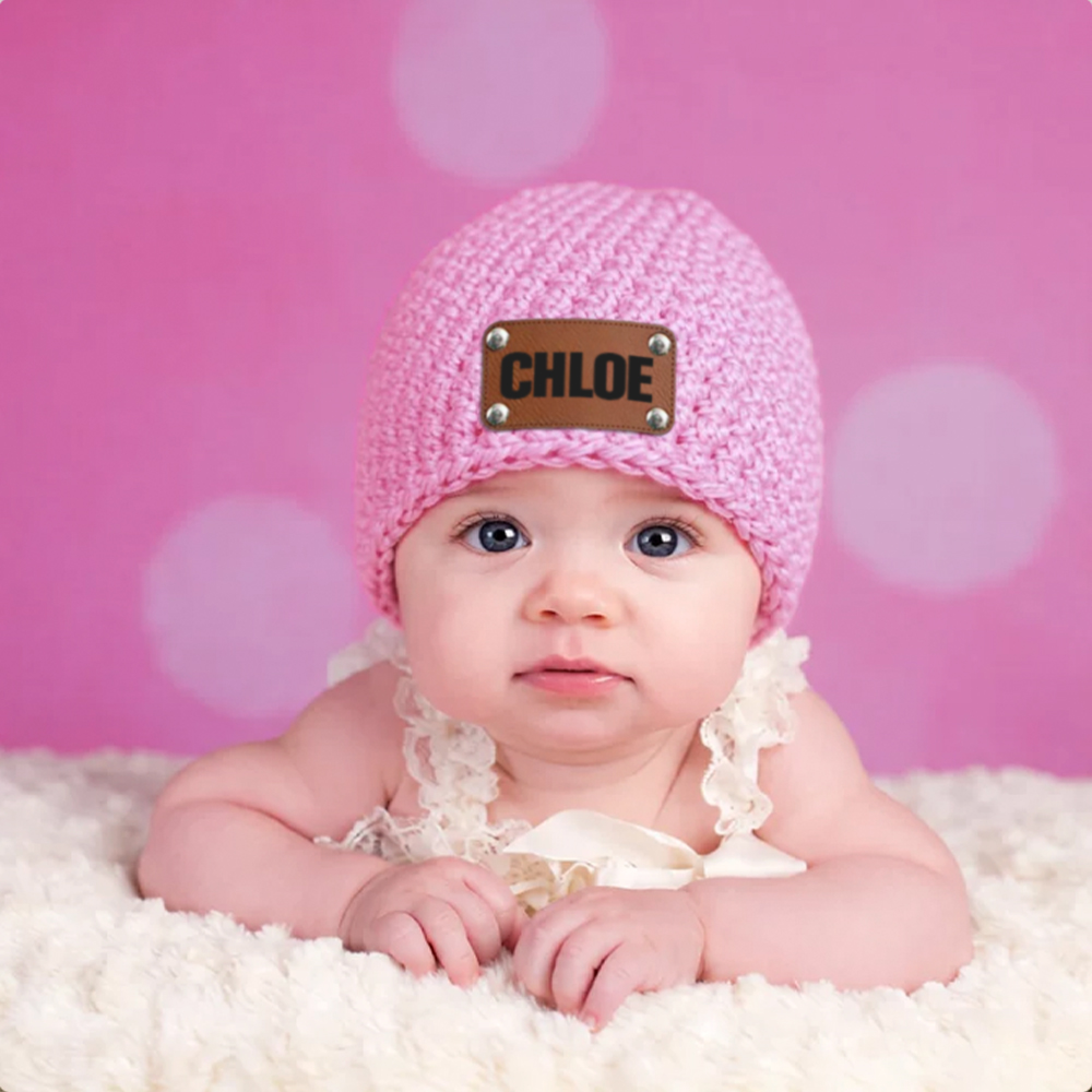 Personalized Leather Patch Baby Winter Warm Knitted Hat | HSKid76