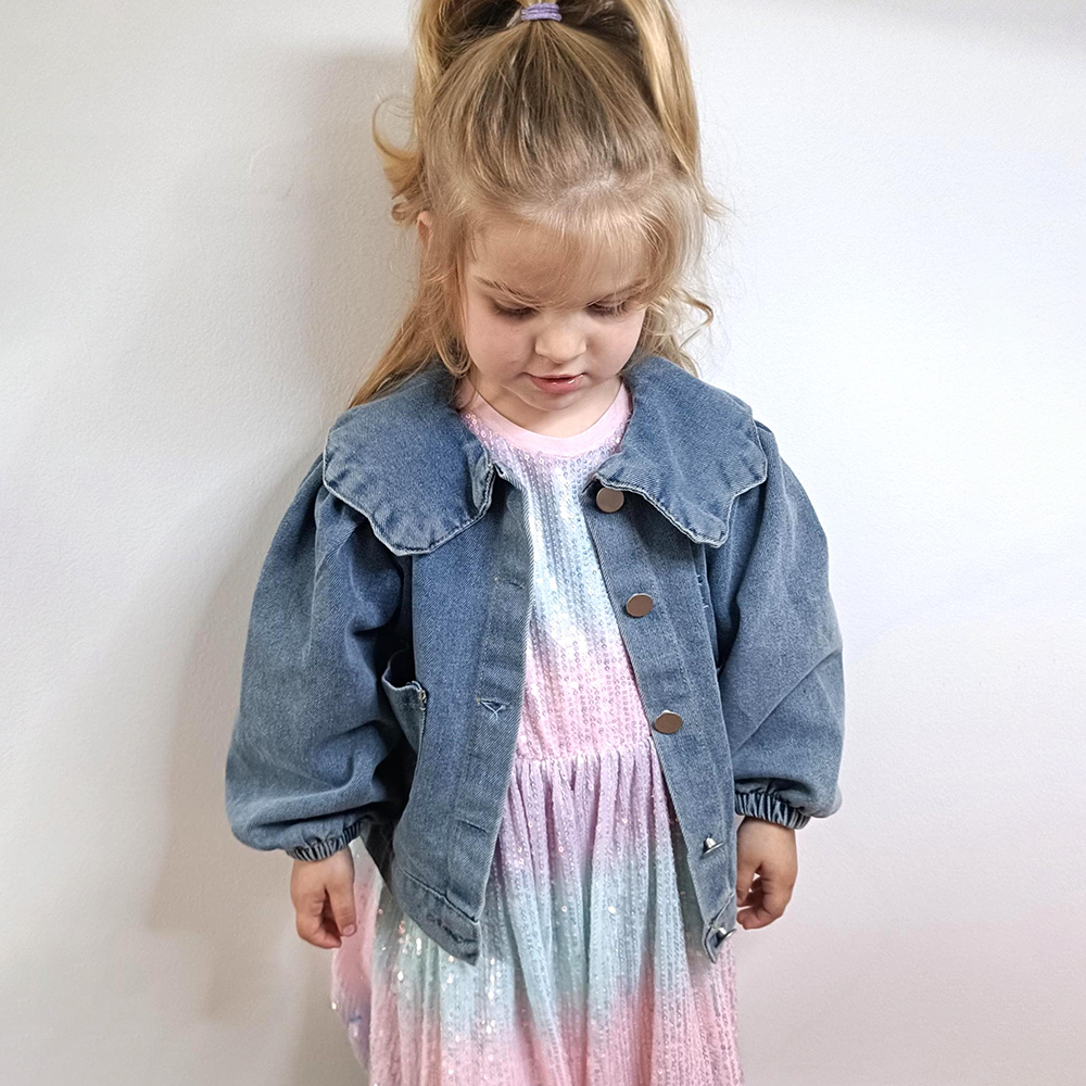 Personalized Embroidery Lovely Bubble Sleeves Denim Jacket | CWBaby340