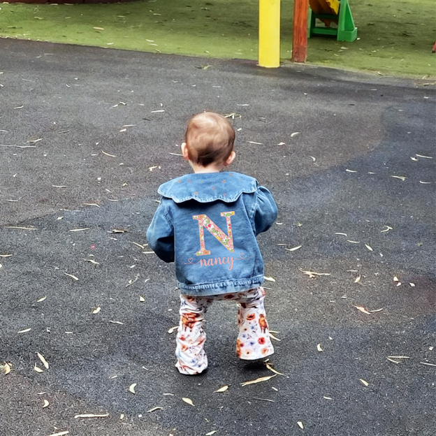Personalized Monogramed Lovely Bubble Sleeves Denim Jacket | CWBaby341