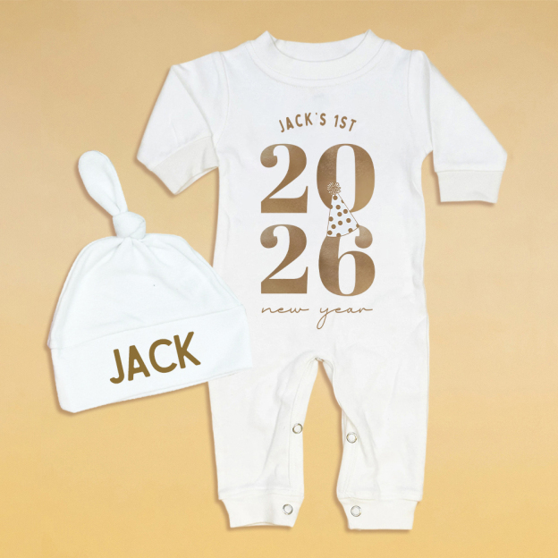 Personalized Baby 1st New Year Romper and Hat Set | CWBaby344