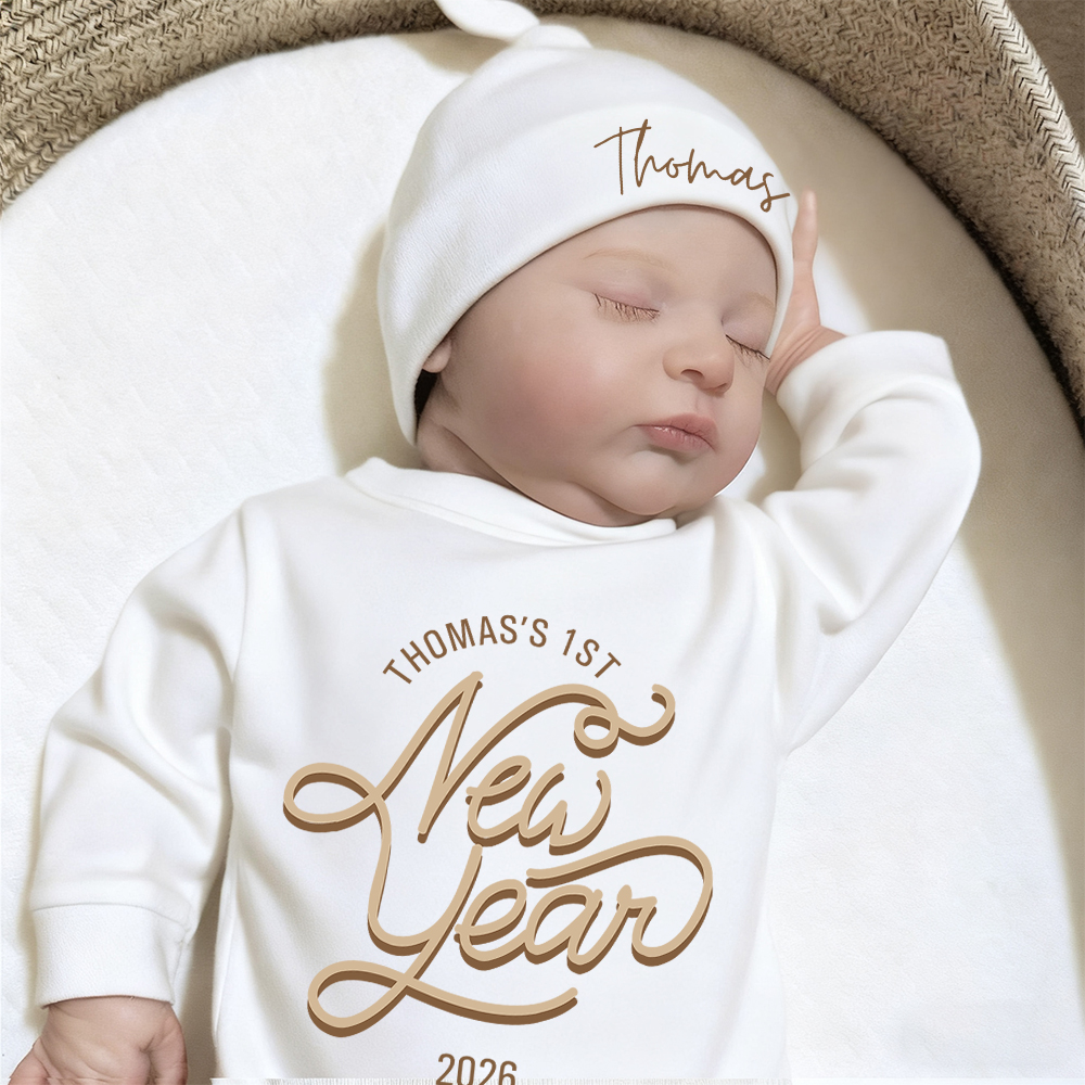 Personalized Baby 1st New Year Romper and Hat Set | CWBaby345