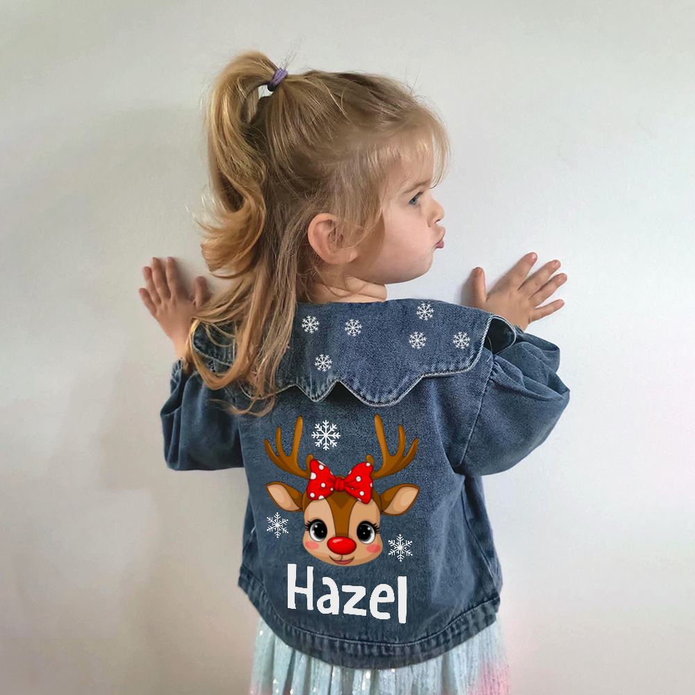 Personalized Christmas Lovely Bubble Sleeves Denim Jacket | CWBaby347