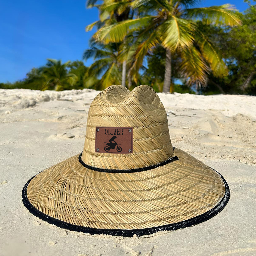 Personalized Summer Leather Patch Straw Hat for Comfort & Unique | CWBeach67