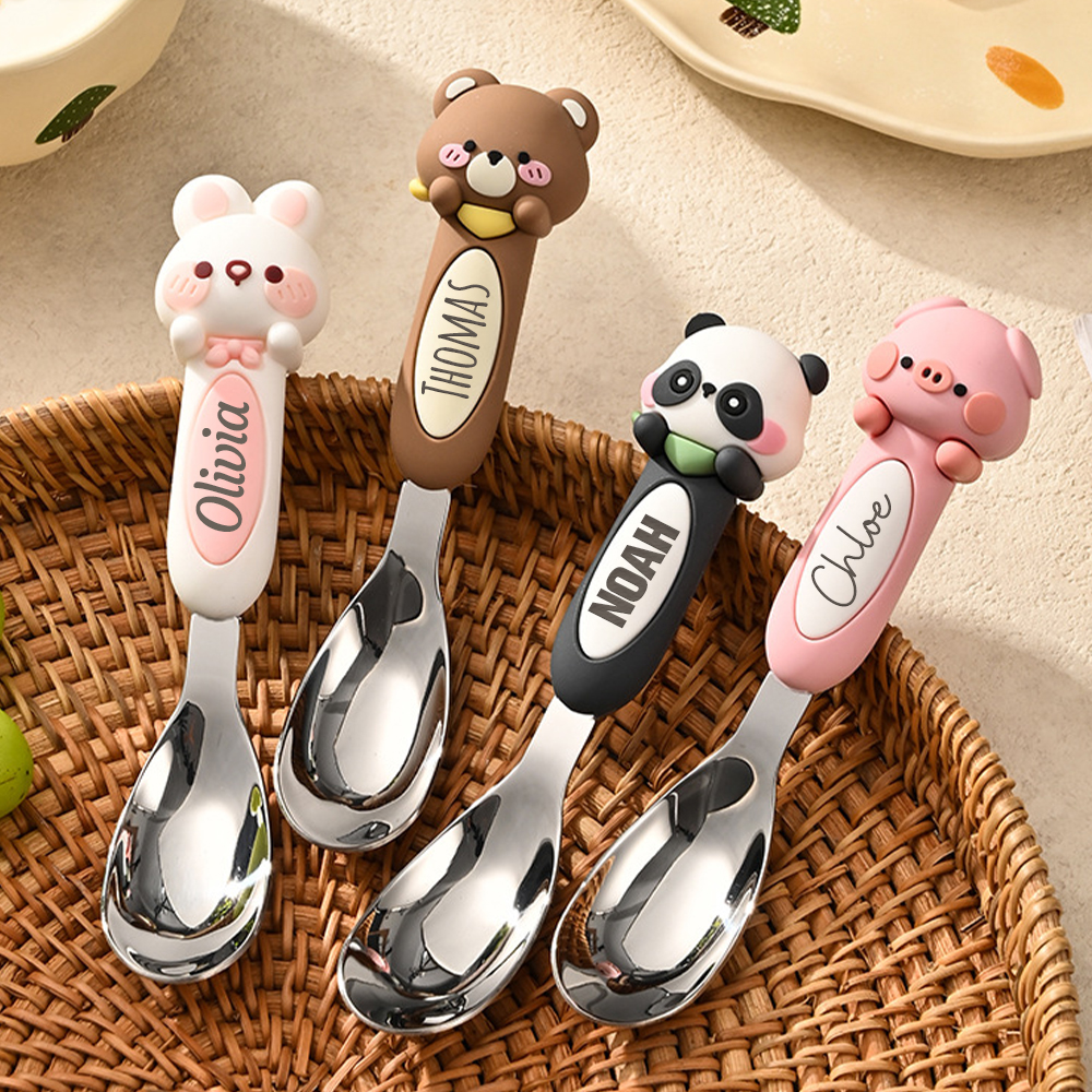 Personalised Baby Stainless Steel Animal Cartoon Feeding Spoon | CWBaby354