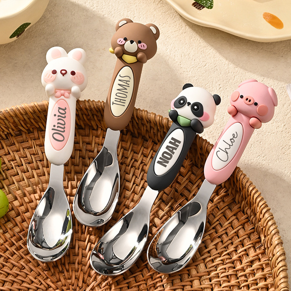 Personalised Baby Stainless Steel Animal Cartoon Feeding Spoon | CWBaby354
