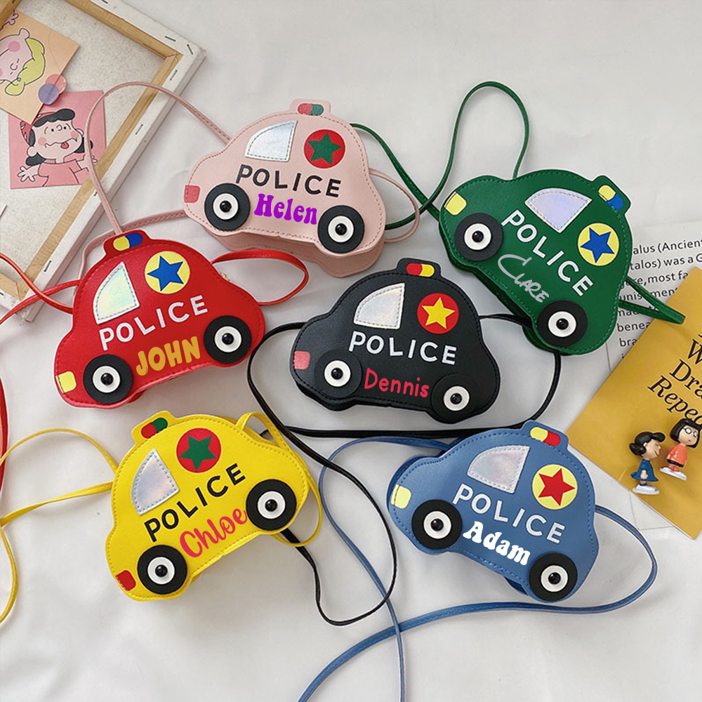 Personalized Kids Cute Police Car Zipper Crossbody Bag | CWGift06