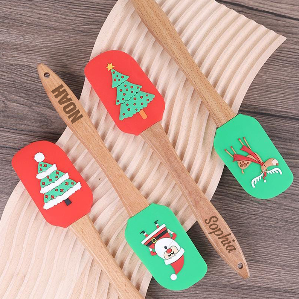 Personalized Christmas Wood Handle Silicone Kitchen Tool | MCGift230