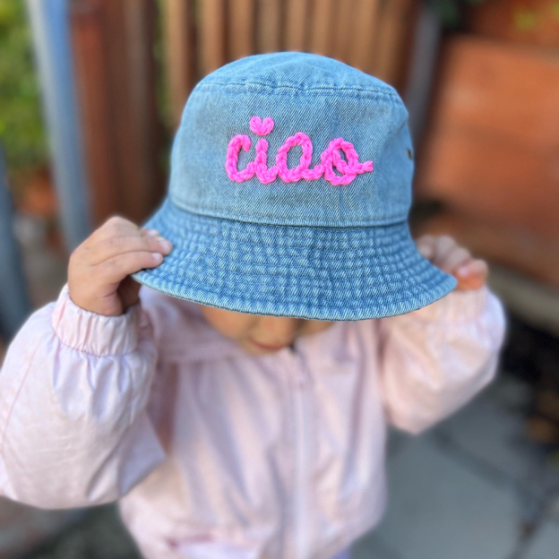 Personalized Baby Hand Embroidery Denim Bucket Hat | CWBeach205