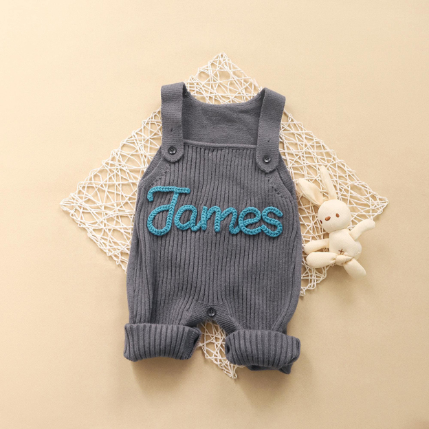 Personalized Hand Embroidered Baby Dungarees Romper | CWBaby356