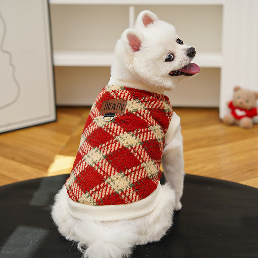 Personalized Leather Patch Pet Winter Warm Polar fleece Vest | BKPet265