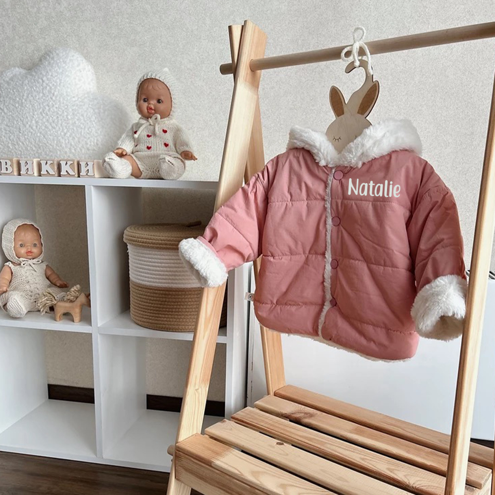 Personalized Toddler Lovely Bear Winter Warm Plush Hooded Jacket | CWBaby360