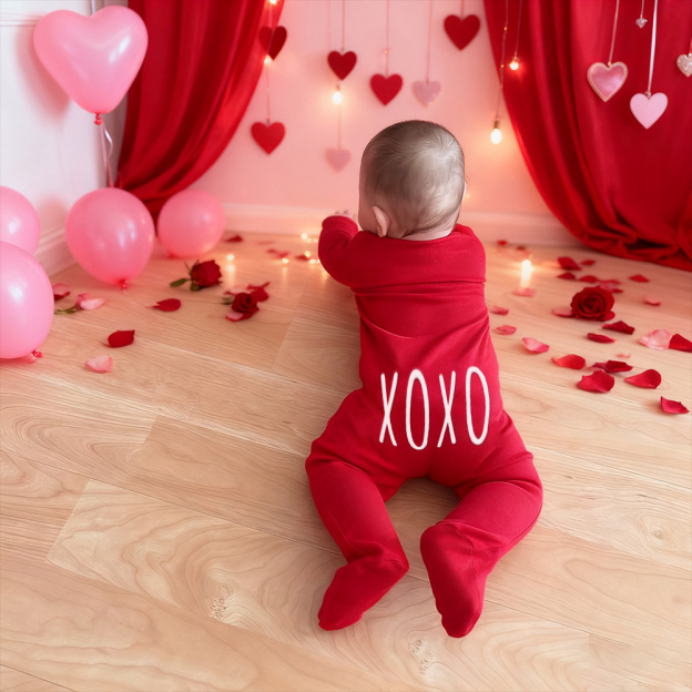 Personalized Baby First Valentines Cozy Soft Long Sleeve Romper | CWBaby363