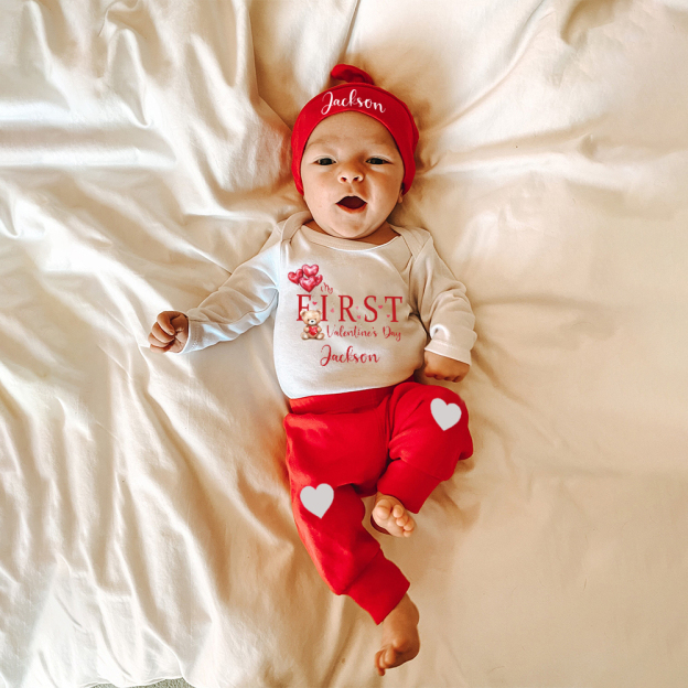 Personalized Baby 1st Valentines Day Outfit Set | CWBaby371