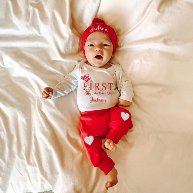 Personalized Baby 1st Valentines Day Outfit Set | CWBaby372