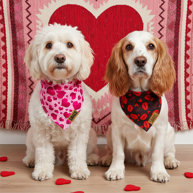 Personalized Leather Patch Valentine's Day Pet Bandana | BKPet289