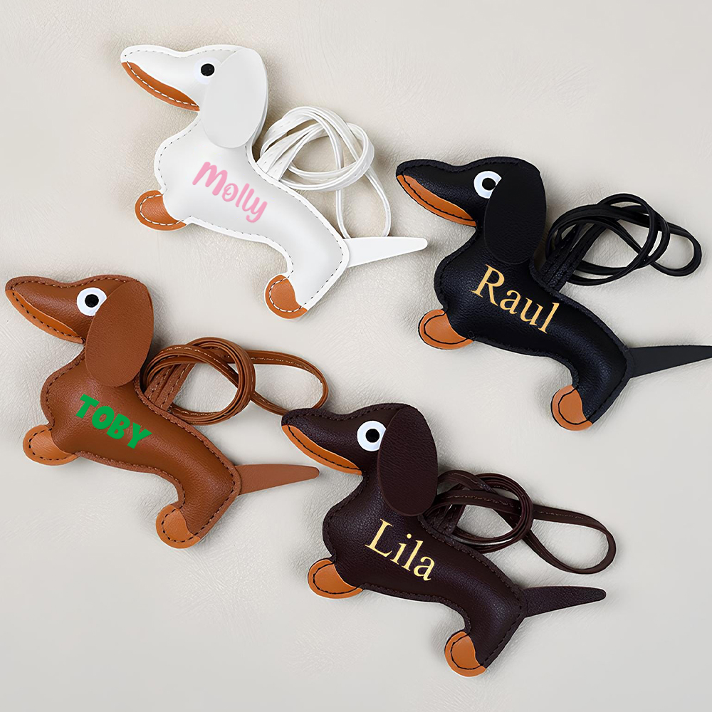 Personalized Lovely Leather Dachshund Keychain | CWGift08