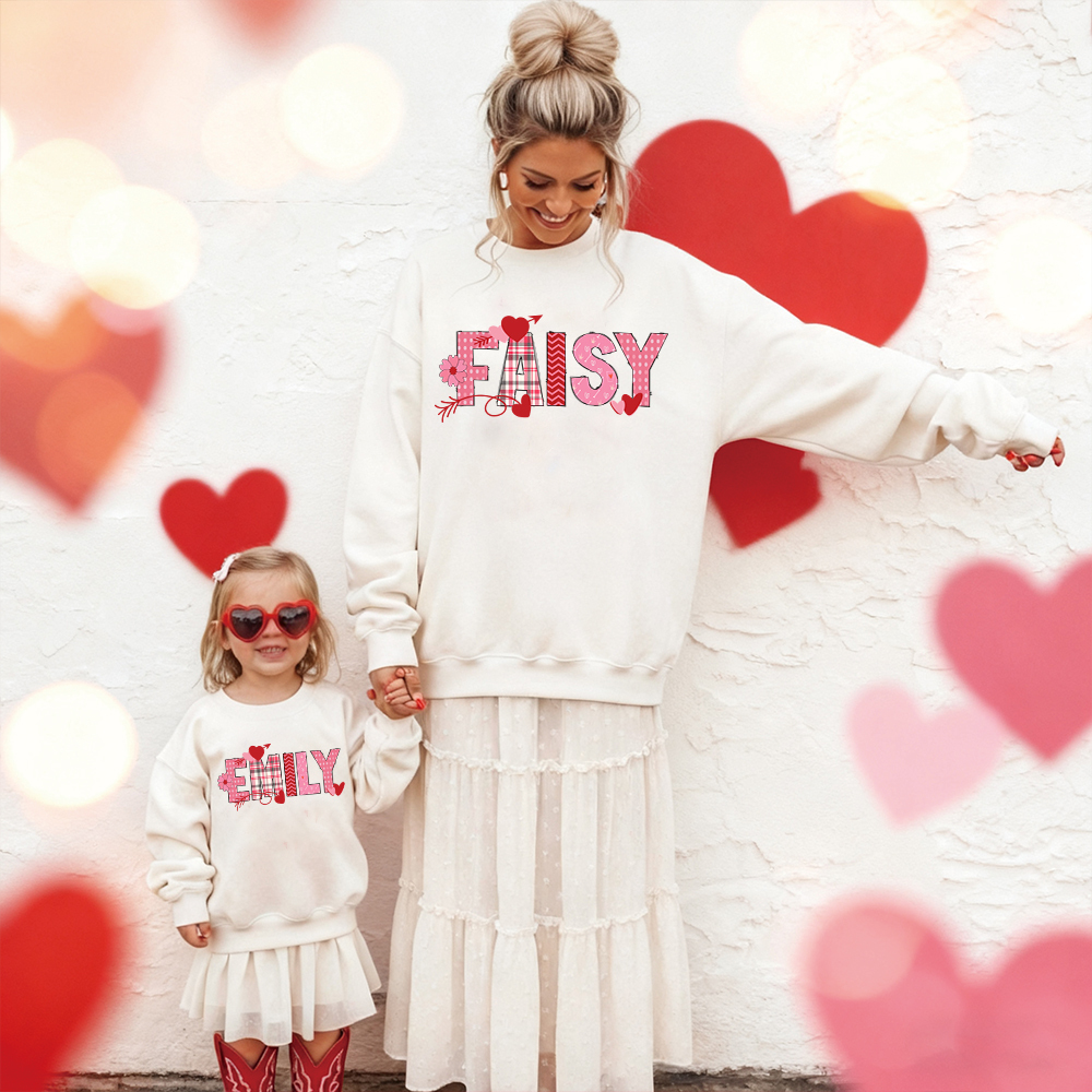 Personalized Valentine's Matching Sweatshirt For Girl & Mommy | ValGift02