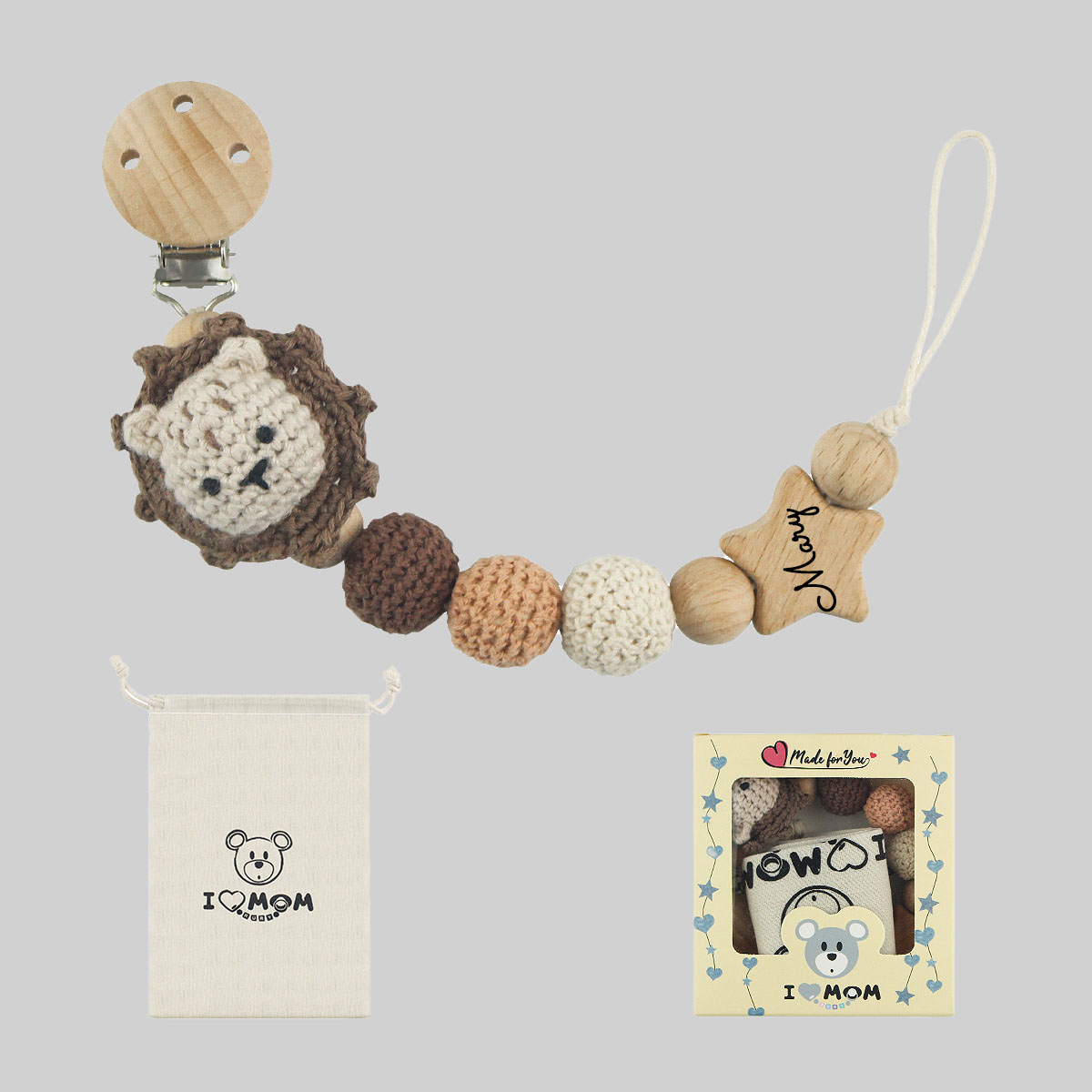 Personalized Baby Pacifier Crochet Animals Clip | CWBaby42