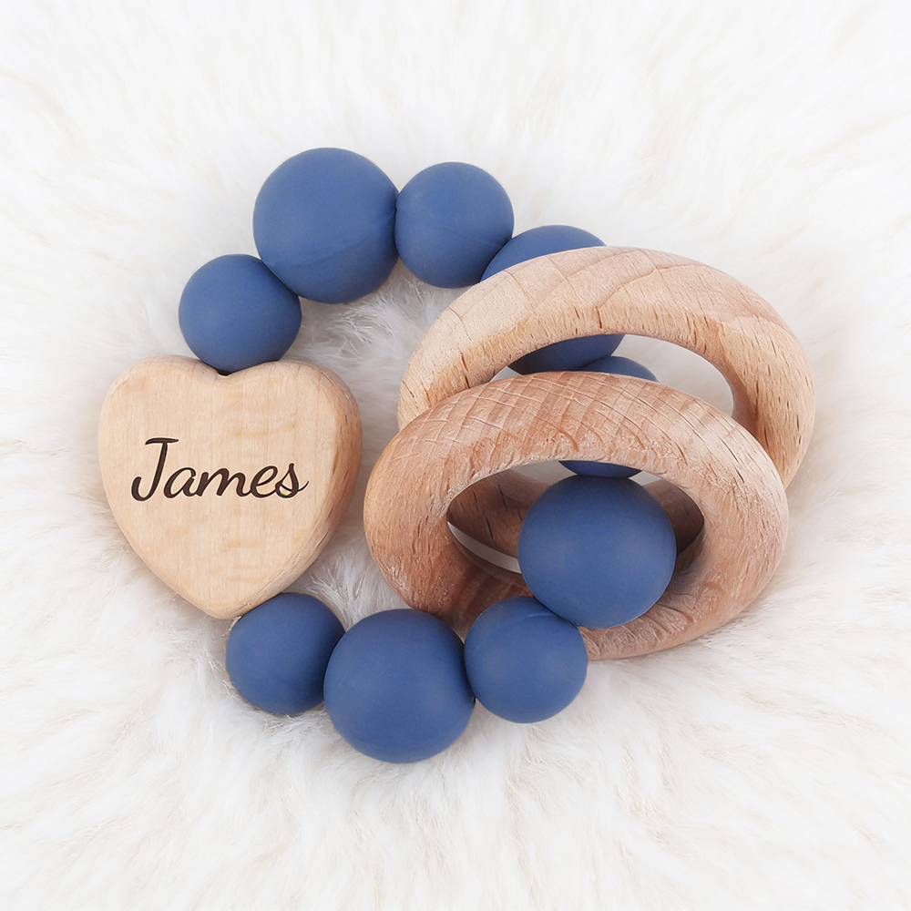 Personalized Baby Sensory Silicone Wooden Toy Ring | CWToy169