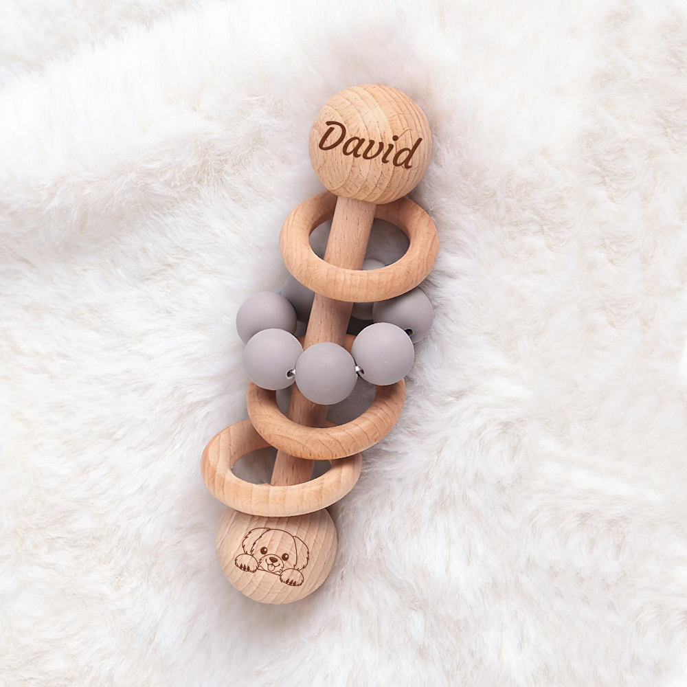 Personalized Baby Sensory Wooden Rattle Toys | CWToy171
