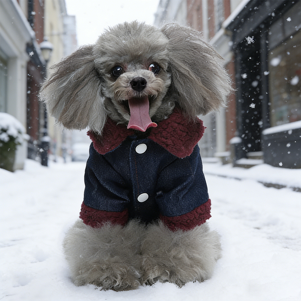 Personalized Pet Winter Warm Sherpa Denim Jacket | BKPet344