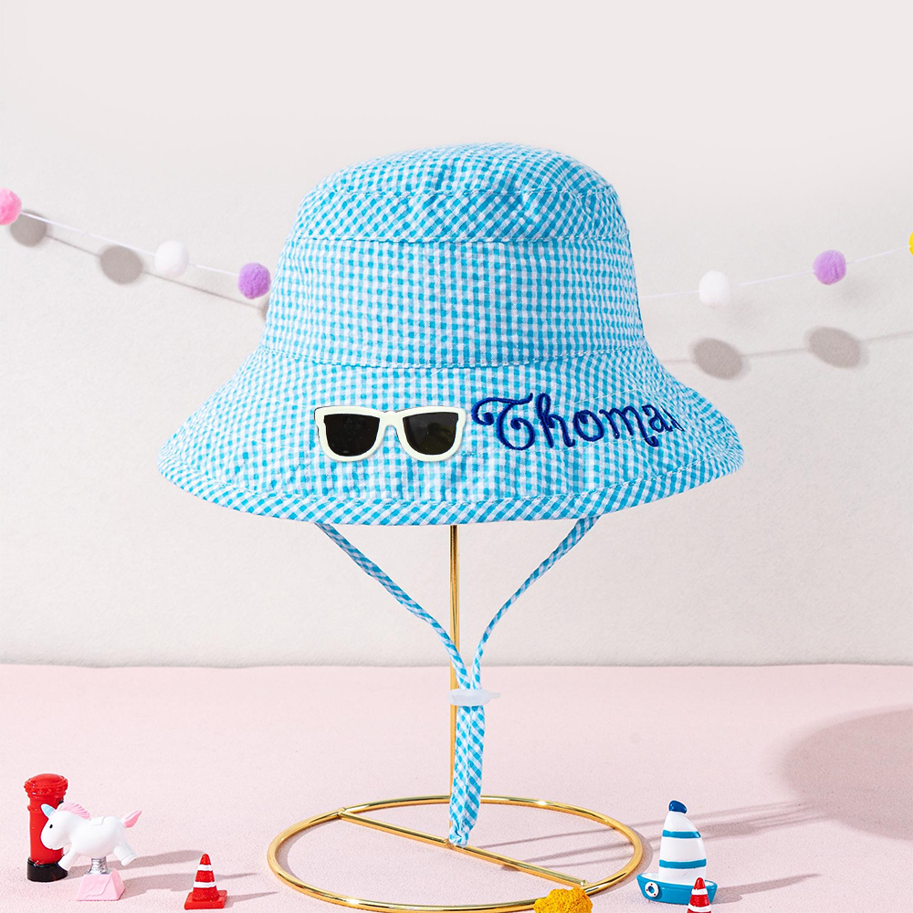 Personalized Embroidery Plaid Seersucker Sun Hat | CWBeach210