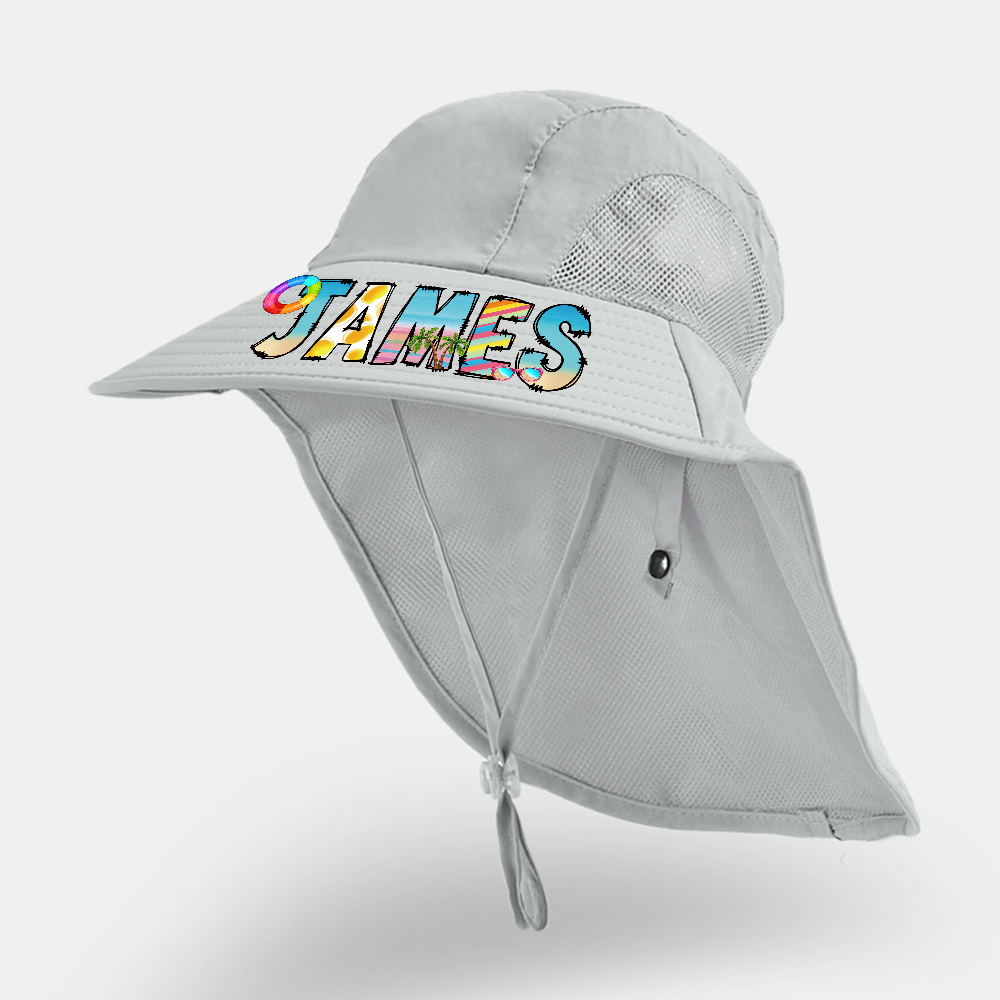 Personalized Kid 2-in-1 Neck Shield Summer Beach Bucket Hat | CWBeach212