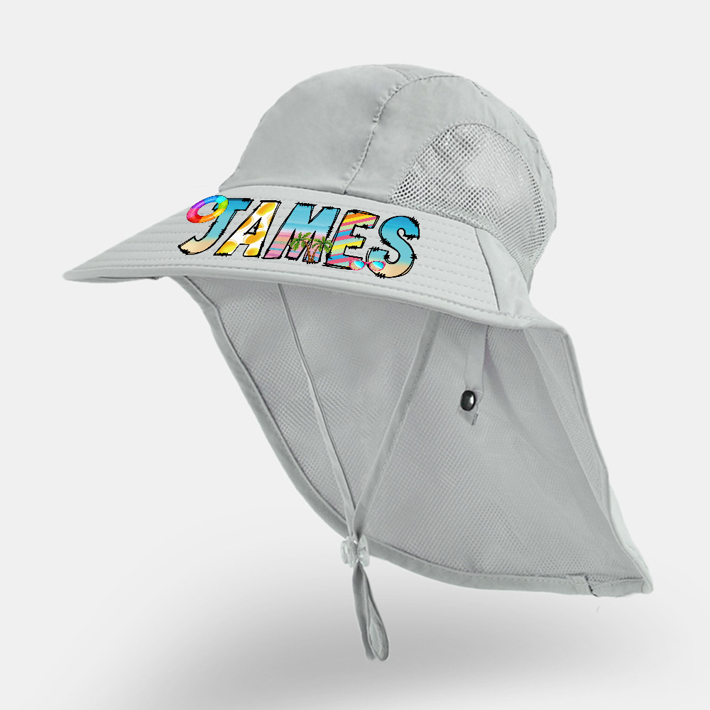 Personalized Kid 2-in-1 Neck Shield Summer Beach Bucket Hat | CWBeach212