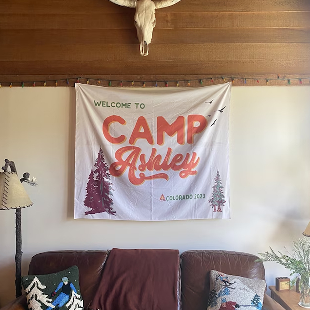 Personalized Camp Bachelorette Banner Tapestry | CWCamp03