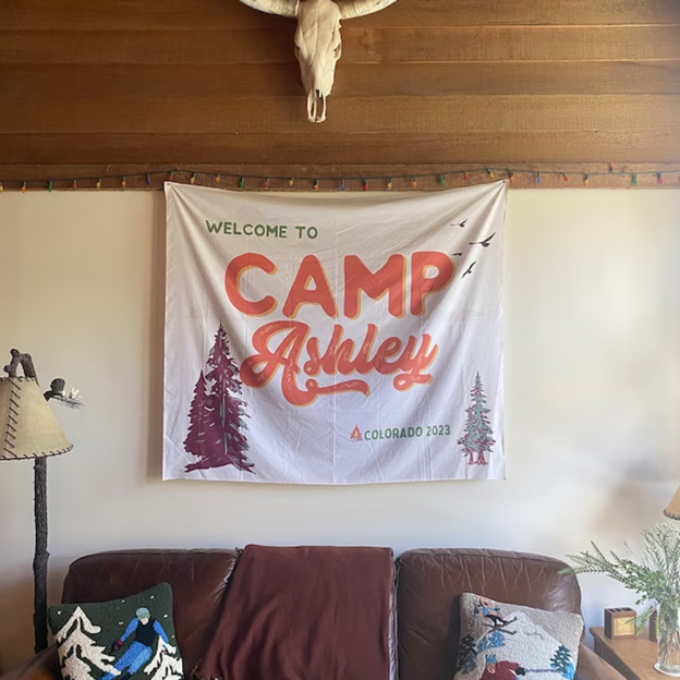 Personalized Camp Bachelorette Banner Tapestry | CWCamp03
