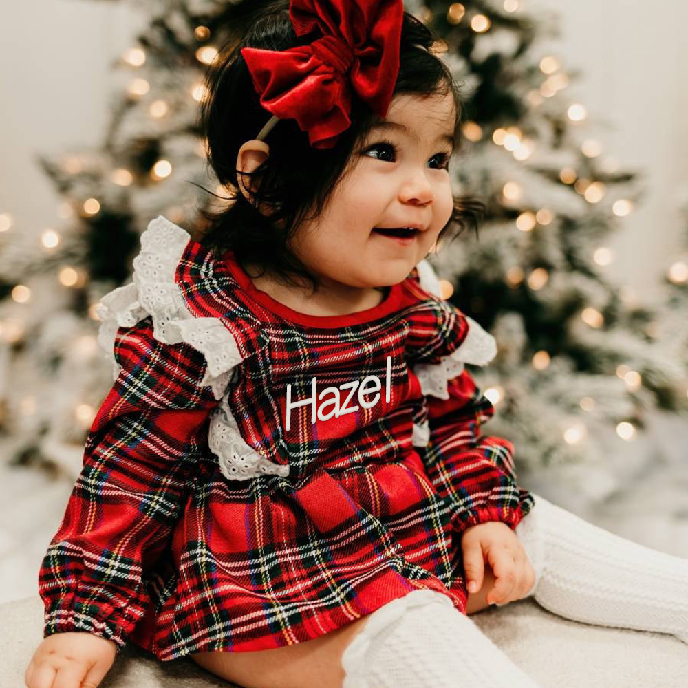 Personalized Christmas Baby Girl Lovely Plaid Romper | MCGift365