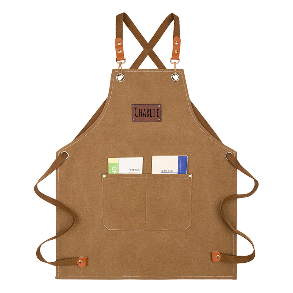 Personalized Leather Patch Canvas Apron with Pockets for Kid & Adult | Apron25