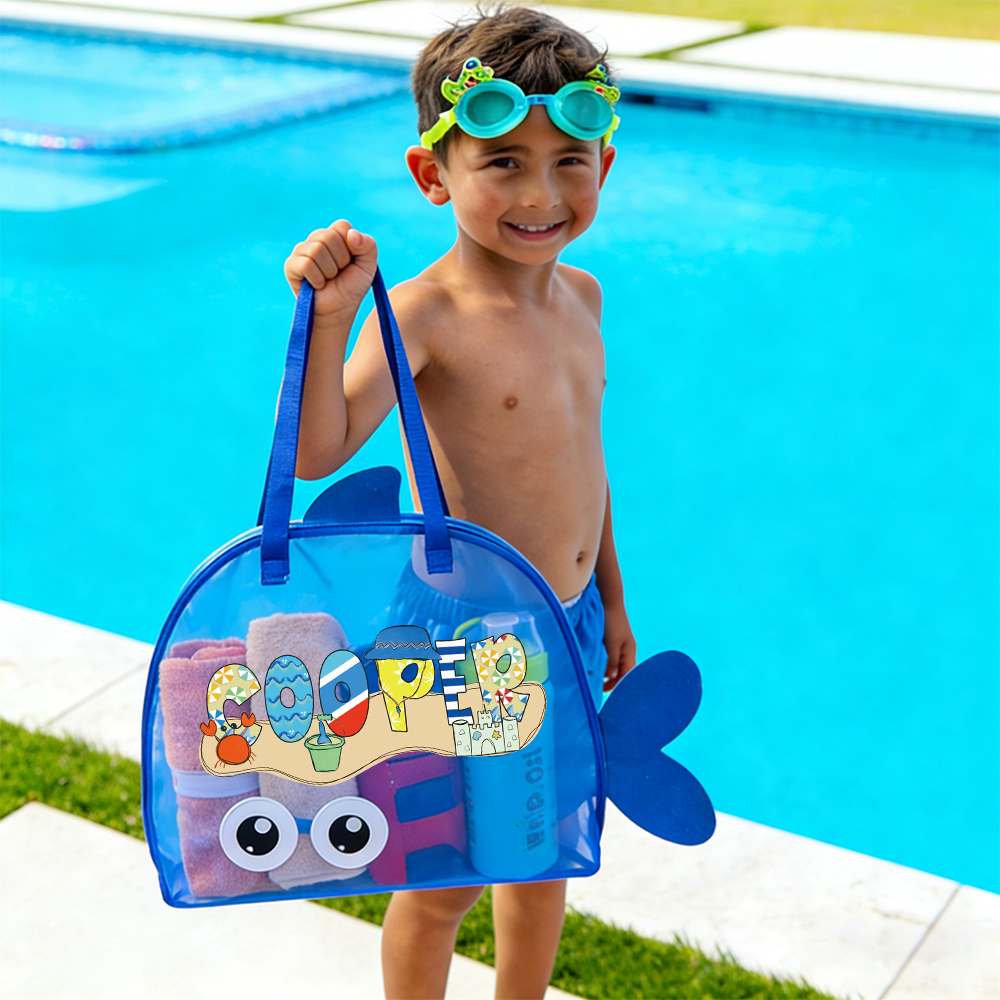 Personalized Adorable Fish Mesh Summer Beach Bag | CWBeach214