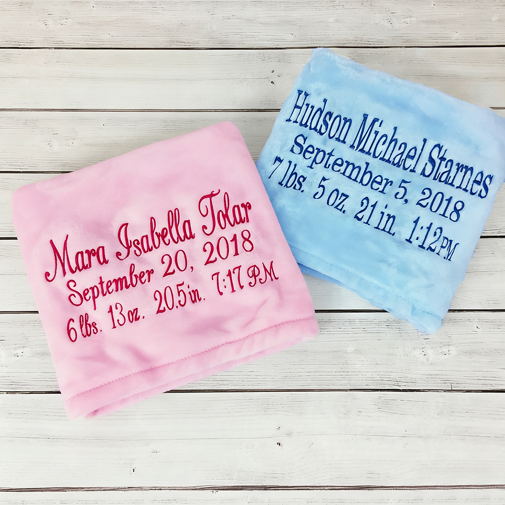 Personalized Embroidery Warm Birth Announcement Baby Blanket | CWBaby398