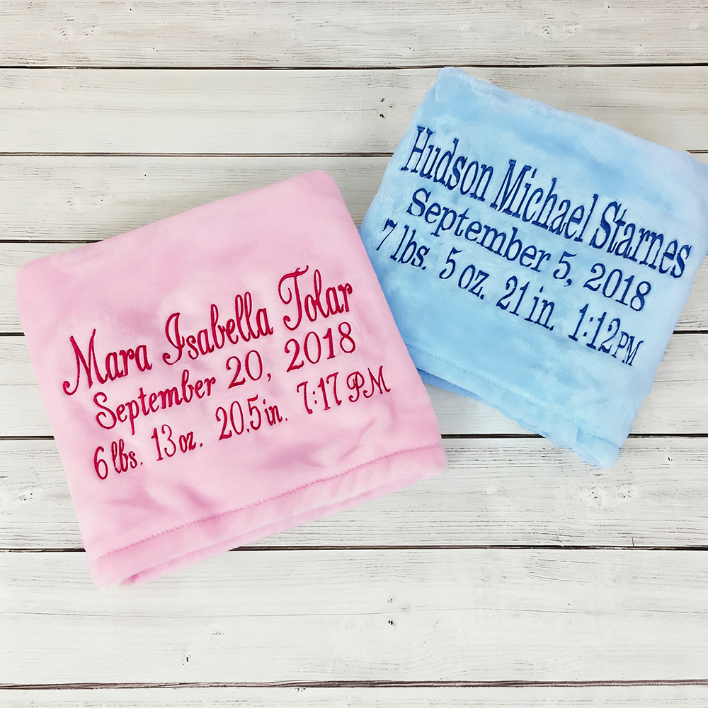 Personalized Embroidery Warm Birth Announcement Baby Blanket | CWBaby398