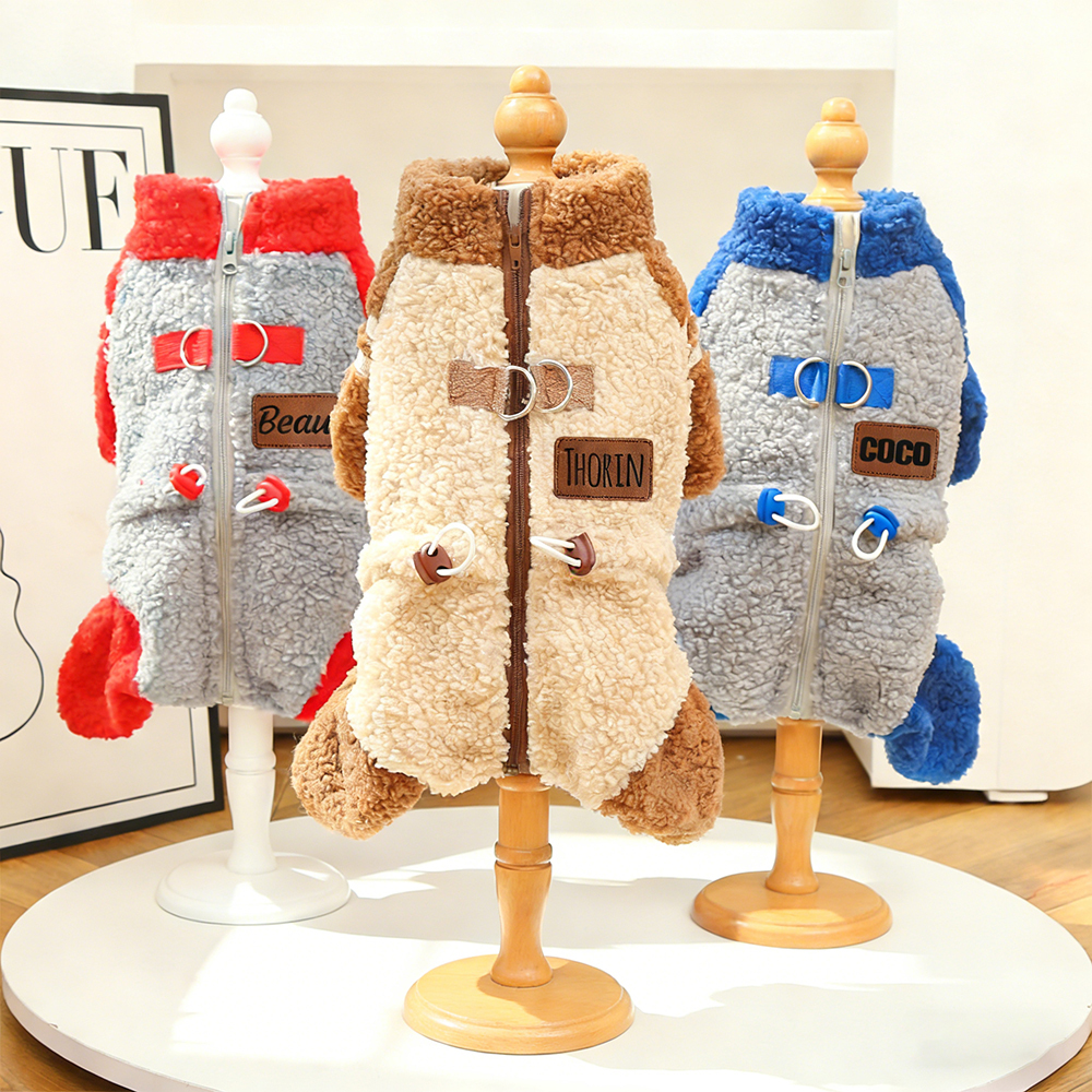 Personalized Leather Patch Pets Sherpa Warm Coat | BKPet389