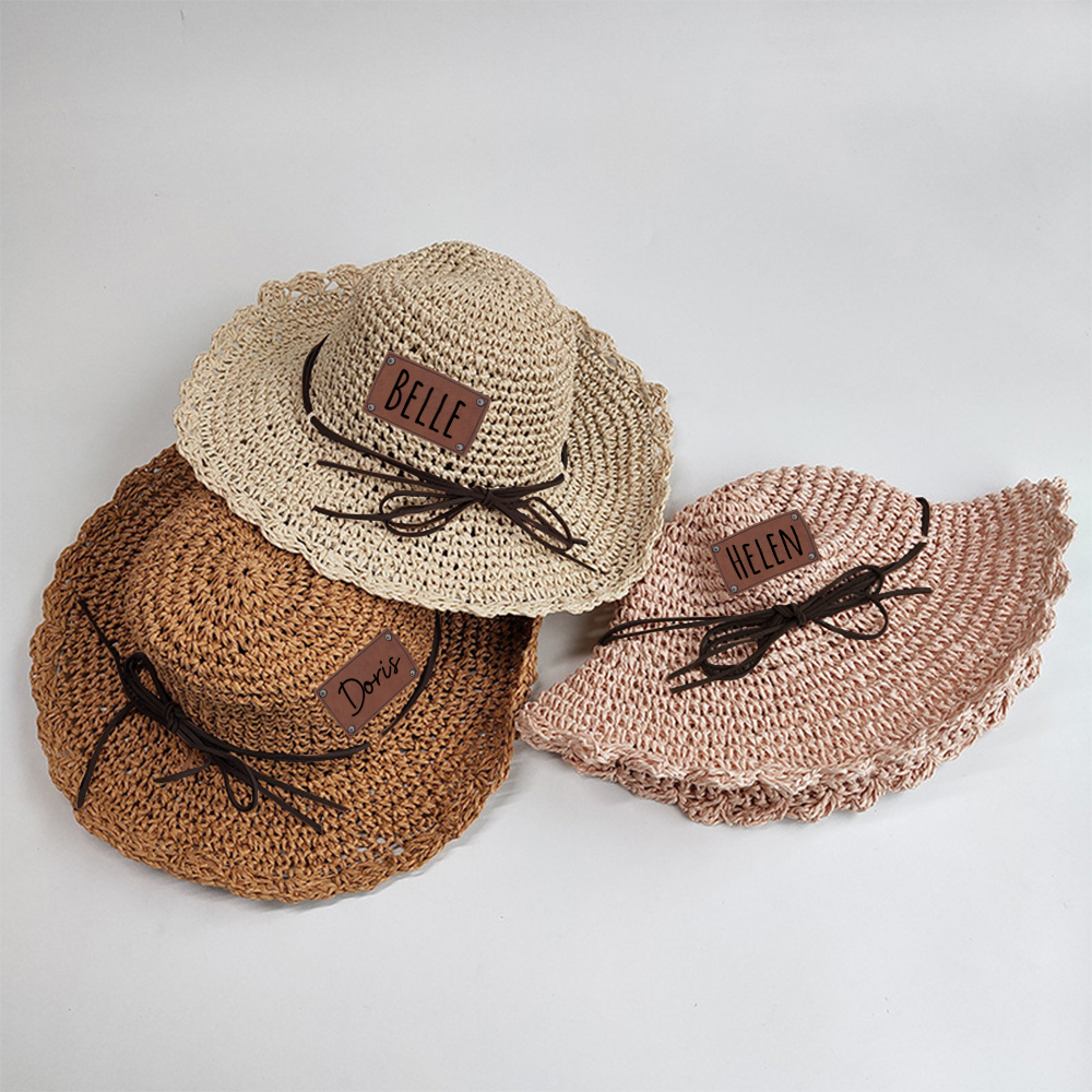 Personalized Bow Leather Patch Straw Hat for Comfort & Unique | CWBeach86