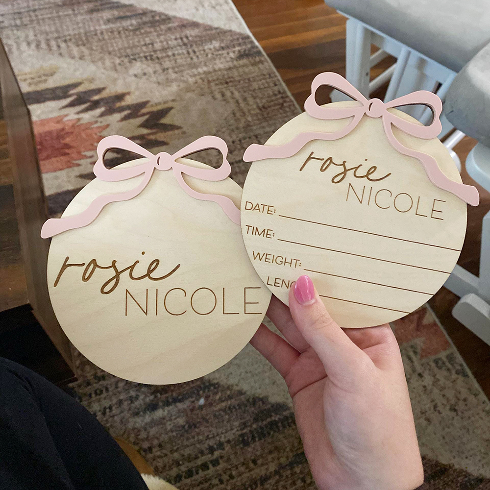Personalized Wooden Baby Girl Birth Announcement Plate | CWBaby431