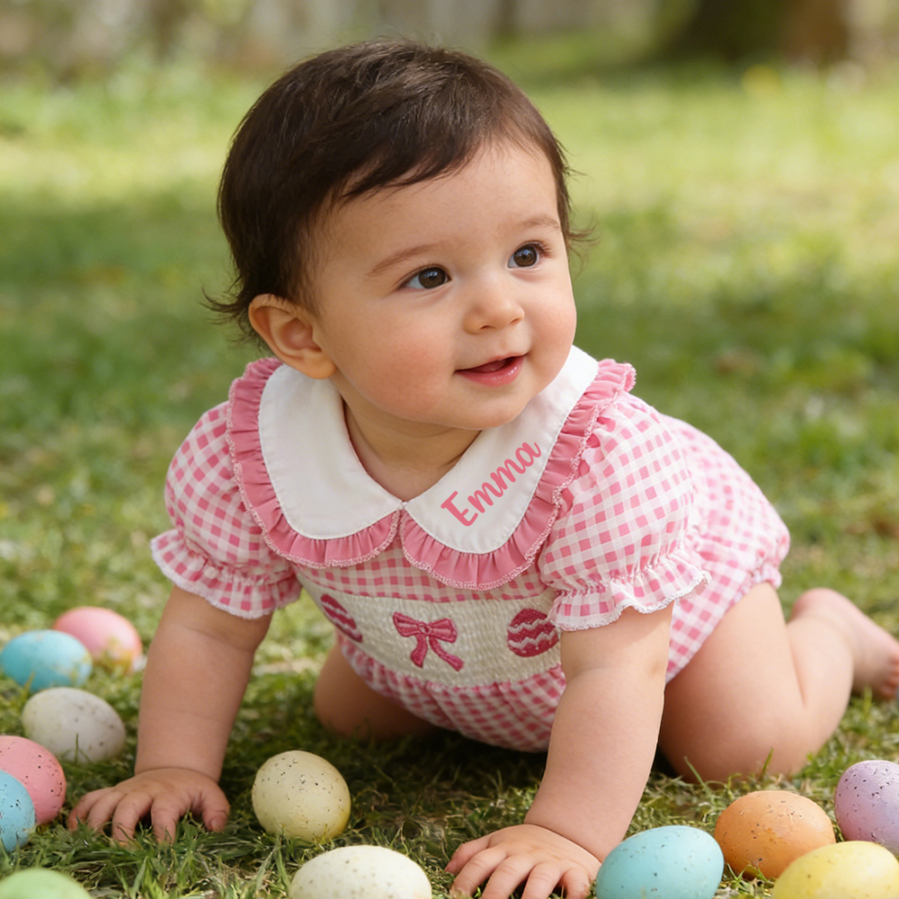 Personalized Easter Baby Girl Lovely Lapel Ruffle Romper | CWEaster89