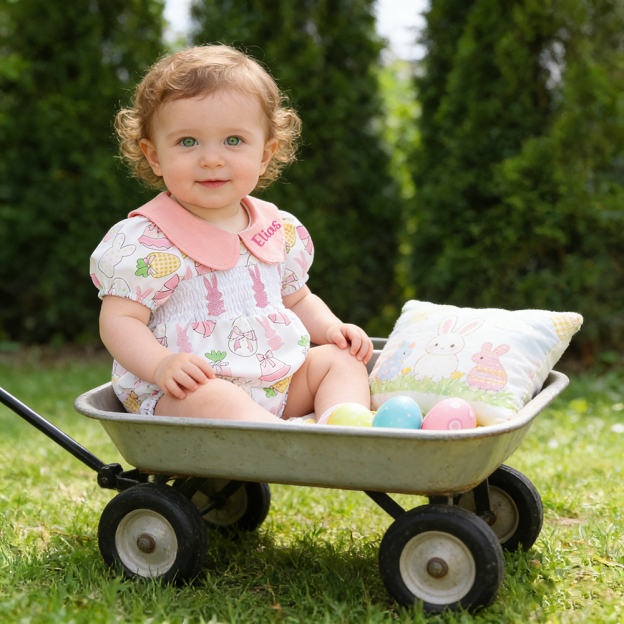 Personalized Easter Baby Girl Lovely Bunny Romper | CWEaster90