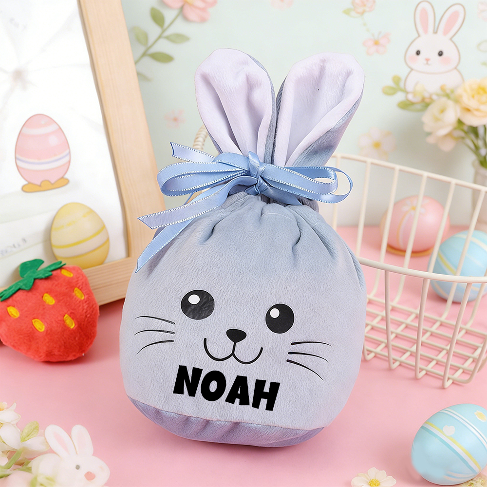 Personalized Easter Smiley Bunny Velvet Basket | CWEaster92