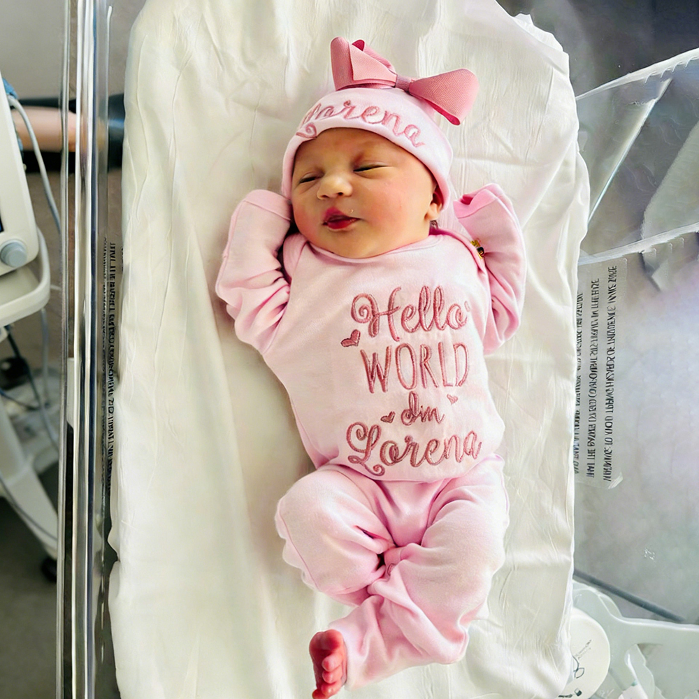 Personalized Embroidery Baby Girl Coming Home Romper and Hat Set | CWBaby441