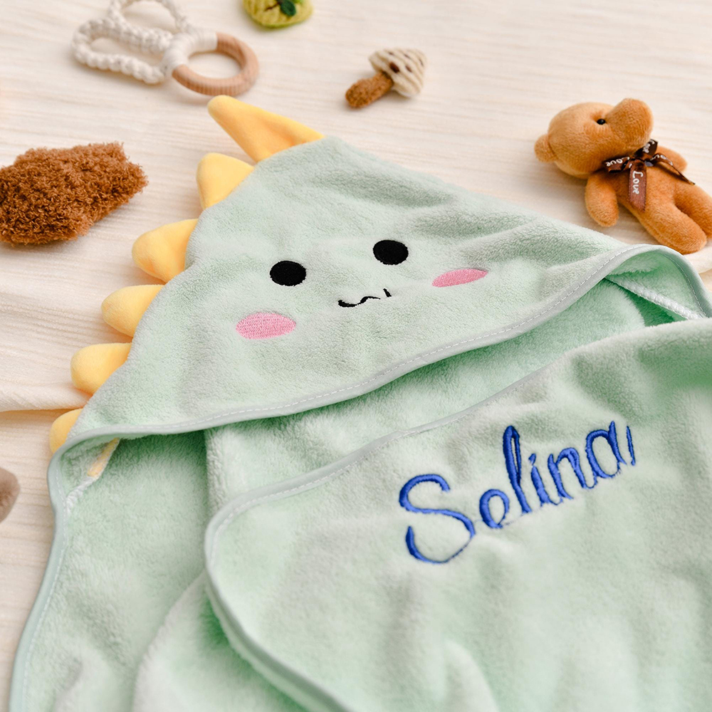 Personalized Embroidery Animal Coral Fleece Soft Hooded Towel | CWBaby142