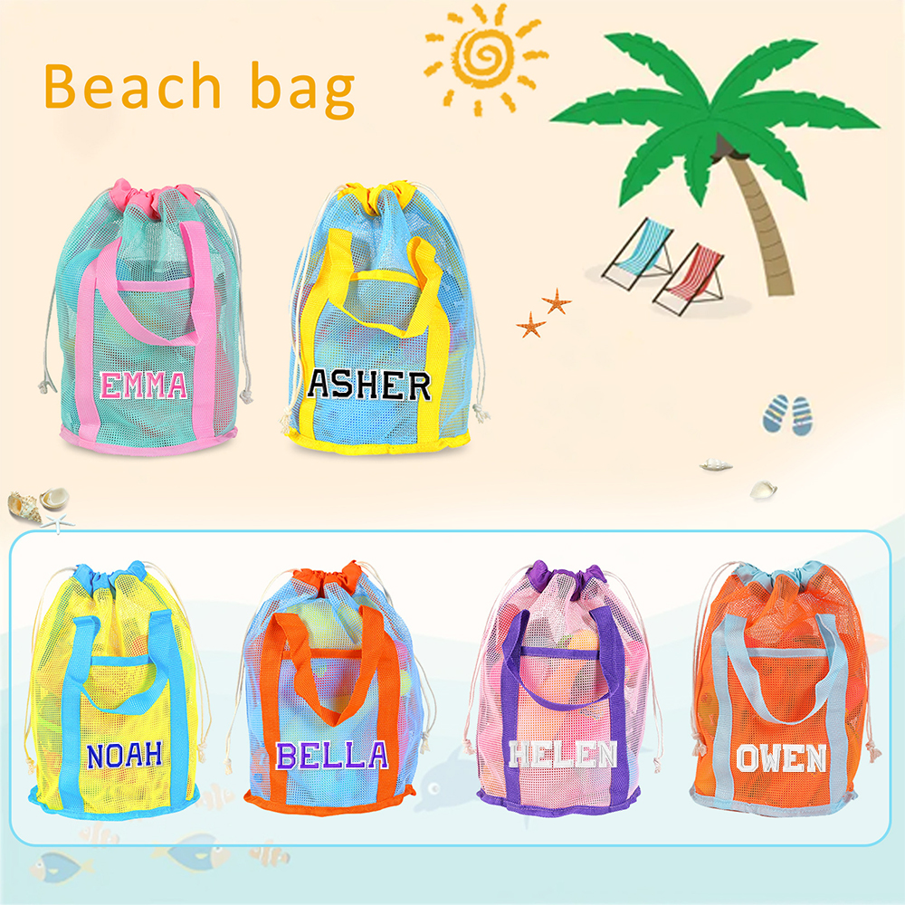 Personalized Letter Patch Summer Beach Mesh Bag | CWBeach219