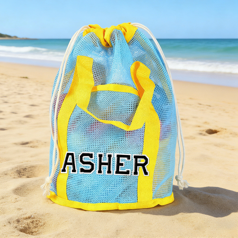 Personalized Letter Patch Summer Beach Mesh Bag | CWBeach219