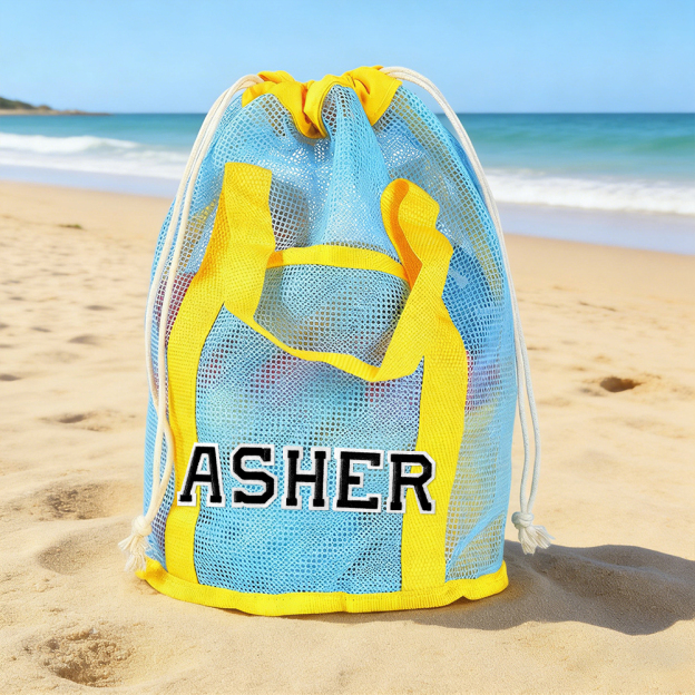 Personalized Letter Patch Summer Beach Mesh Bag | CWBeach219
